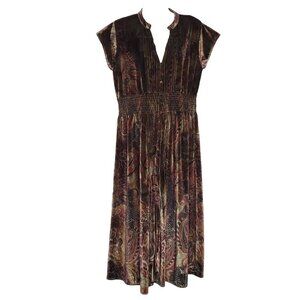 POL Dress M Brown Black Red Smocked Paisley Animal Fairy Grunge Velour Velvet